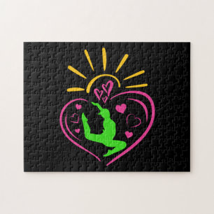 Girls Gymnastics - Pink Heart Sunshine Jigsaw Puzzle