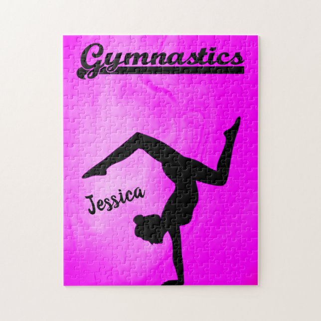 Girls Gymnastics Purple Swirl Personalised    Jigsaw Puzzle (Vertical)