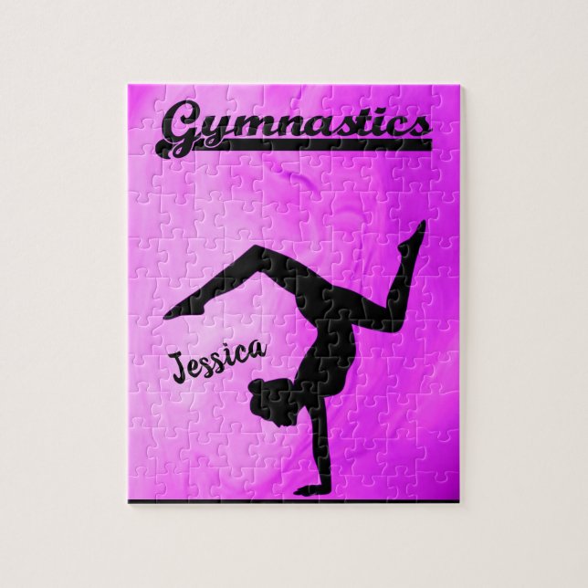 Girls Gymnastics Purple Swirl Personalised   Jigsaw Puzzle (Vertical)