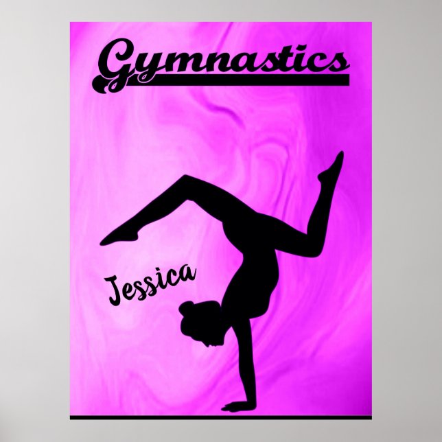 Girls Gymnastics Purple Swirl Personalised    Poster (Front)