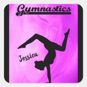 Girls Gymnastics Purple Swirl Personalised   Square Sticker