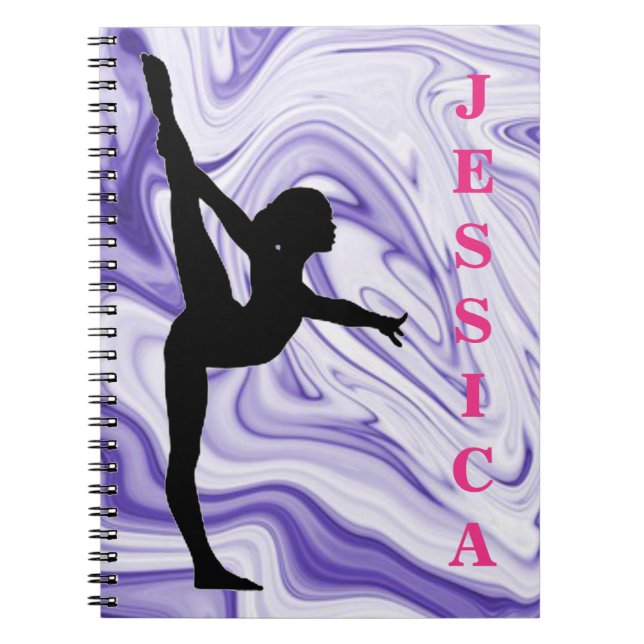 Girls Gymnastics Purple Swirls Photo Notebook (Front)