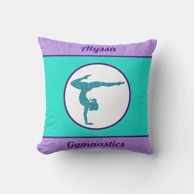 Girls Gymnastics Purple / Turquoise Throw Pillow (Front)