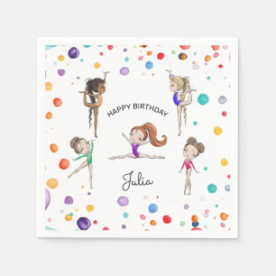 Girls Gymnastics Rainbow Balloons Birthday Party Napkin