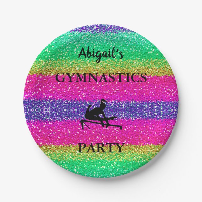 Girls Gymnastics Rainbow Sparkle Birthday Plates (Front)