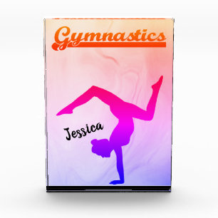 Girls Gymnastics Rainbow Swirl Personalised   Photo Block