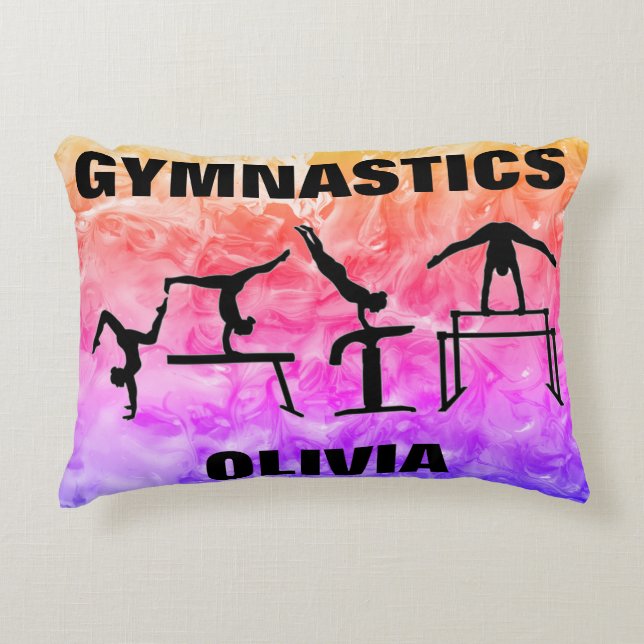 Girls Gymnastics Rainbow Swirls  Decorative Cushion (Front)