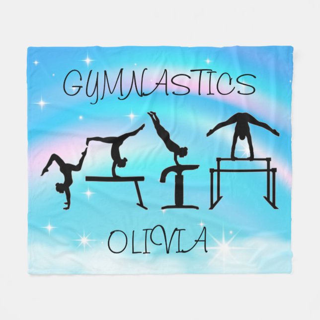 Girls Gymnastics Rainbow Swirls Fleece Blanket (Front (Horizontal))
