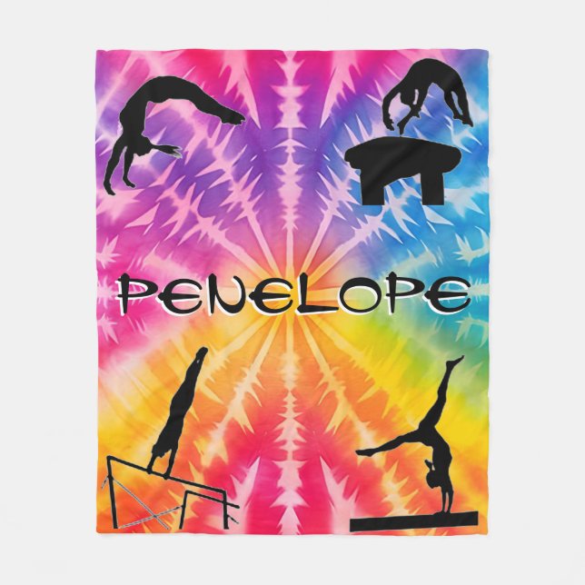 Girls Gymnastics Rainbow Tie-Dye Fleece Blanket (Front)