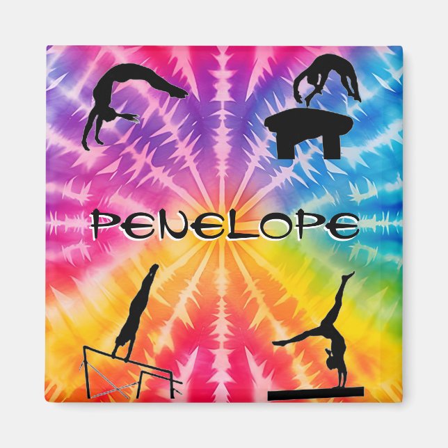 Girls Gymnastics Rainbow Tie-Dye Magnet (Front)