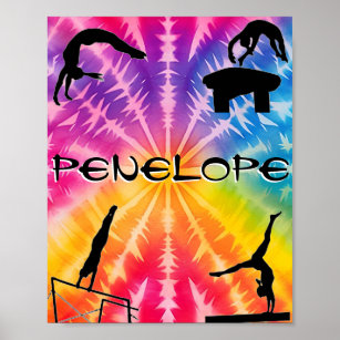 Girls Gymnastics Rainbow Tie-Dye Poster
