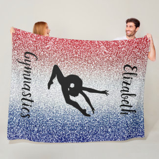 Girls Gymnastics Red, White & Blue Personalised Fleece Blanket