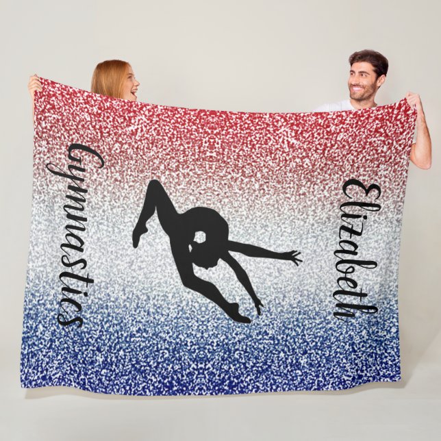 Girls Gymnastics Red, White & Blue Personalised Fleece Blanket (In Situ)