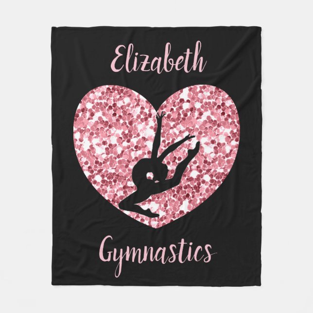 Girls Gymnastics Rose Gold Personalised Fleece Blanket (Front)