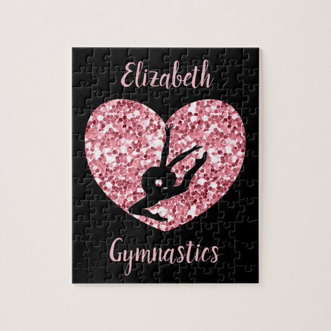 Girls Gymnastics Rose Gold Personalised Jigsaw Puzzle (Vertical)