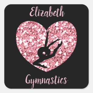 Girls Gymnastics Rose Gold Personalised Square Sticker