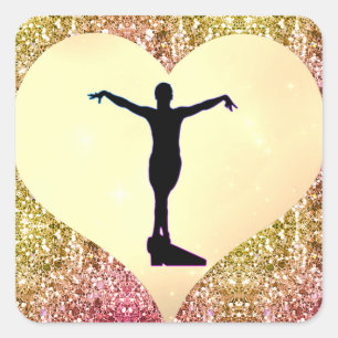 Girls Gymnastics Rustic Glam Sparkle Square Sticker