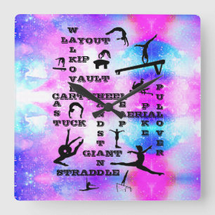 Girls Gymnastics Skills Acrylic Wall Clock