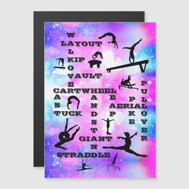 Girls Gymnastics Skills Crossword Magnetic Card (Front/Back)