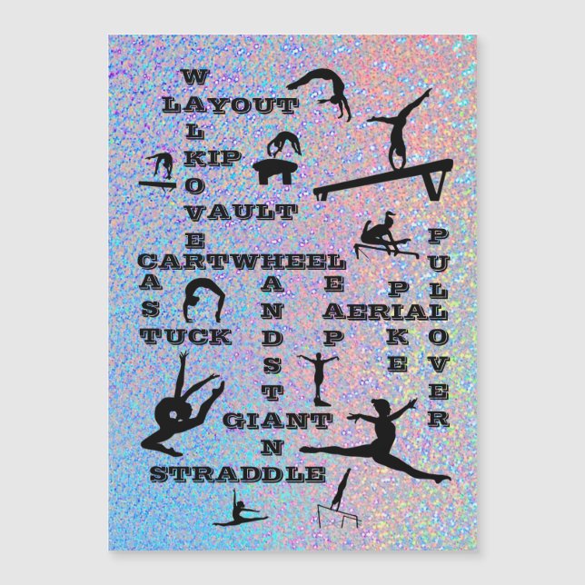 Girls Gymnastics Skills Crossword Shiny Silver (Front)