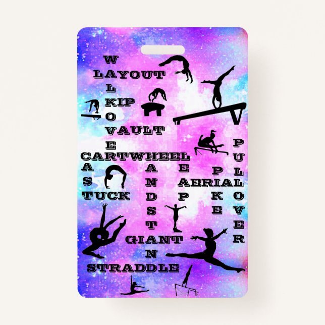 Girls Gymnastics Skills Crosswords Badge ID Badge (Front)