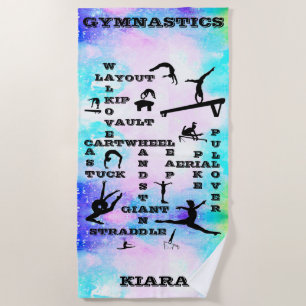 Girls Gymnastics Skills Crosswords Beach Towel