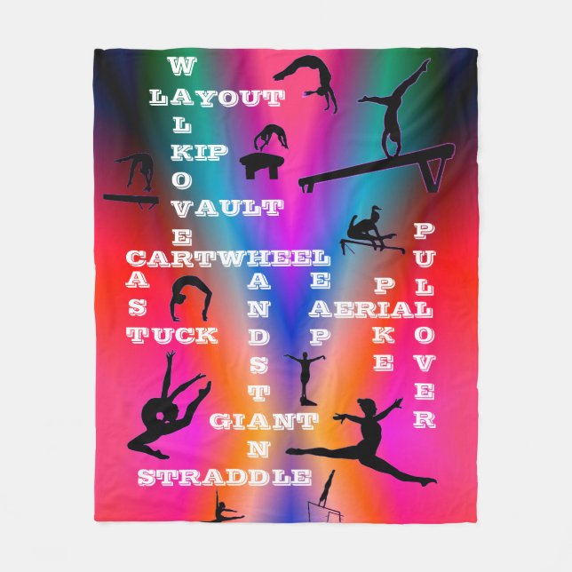 Girls Gymnastics Skills Crosswords Colourful Fleece Blanket (Front)