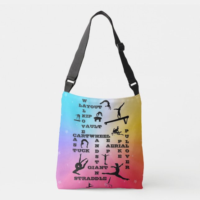 Girls Gymnastics Skills Crosswords Personalised Crossbody Bag (Front)