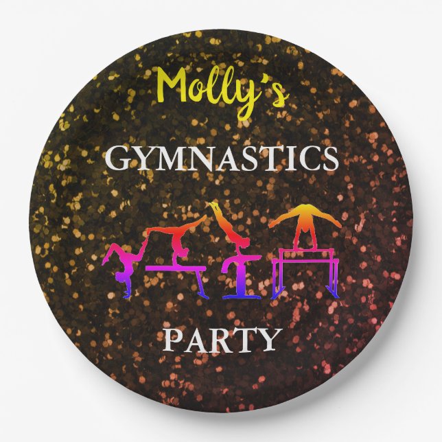 Girls Gymnastics Sparkle Birthday Party Custom Paper Plate (Front)