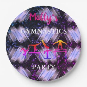 Girls Gymnastics Sparkle Ribbon Birthday Party Paper Plate