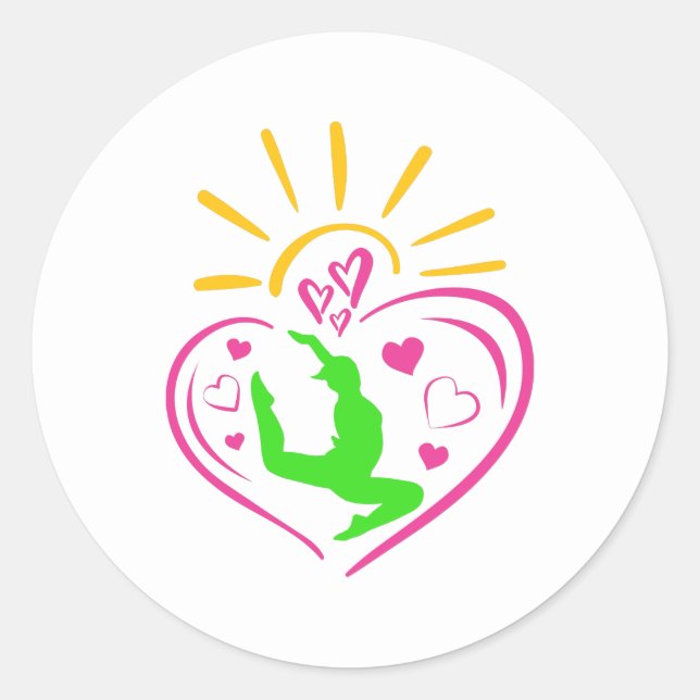 Girls Gymnastics - Summer Sunshine Heart Classic Round Sticker (Front)