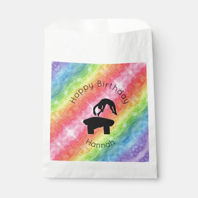 Girls Gymnastics Vault "Happy Birthday" Rainbow Favour Bags (Front)
