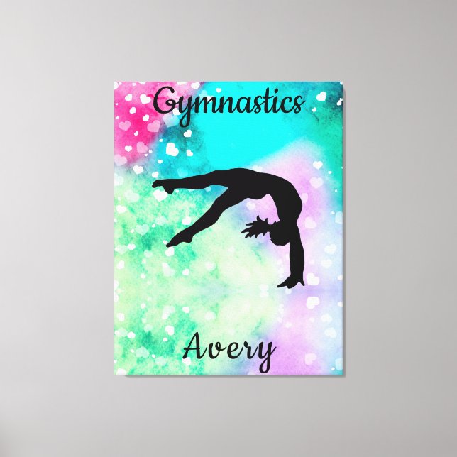 Girls Gymnastics Watercolor with Floating Hearts   Canvas Print (Front)