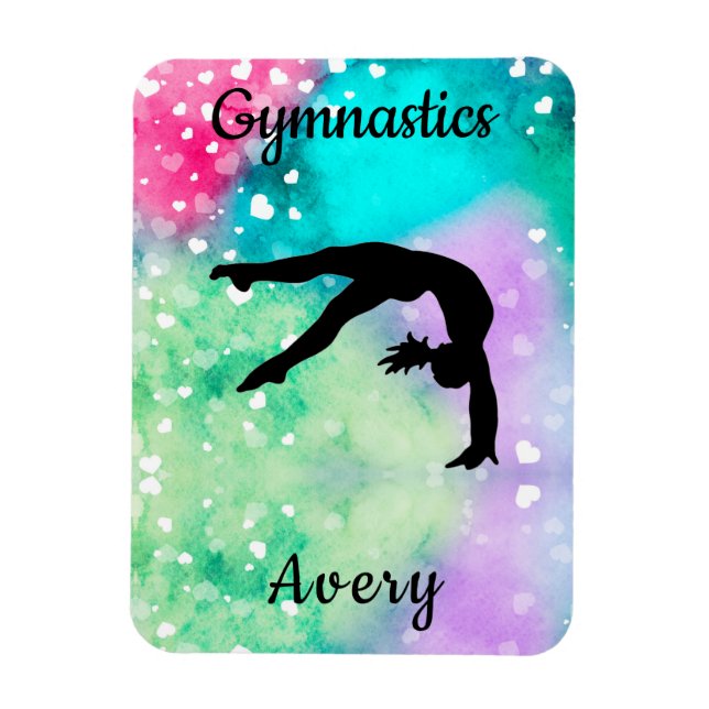 Girls Gymnastics Watercolor with Floating Hearts   Magnet (Vertical)