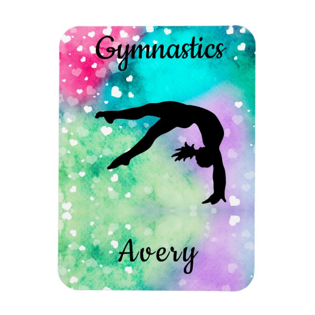 Girls Gymnastics Watercolor with Floating Hearts   Magnet (Vertical)