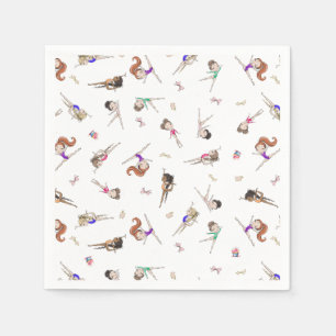 Girls Gymnastics White Birthday Party Napkin