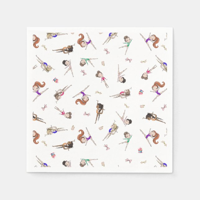 Girls Gymnastics White Birthday Party  Napkin (Front)
