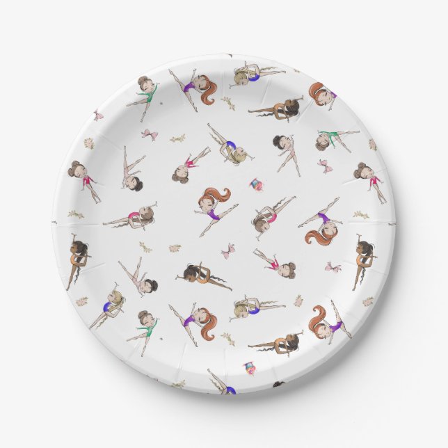 Girls Gymnastics White Birthday Party  Paper Plate (Front)