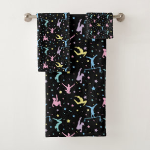 Girls Gymnastics Women Gymnasts with Stars Bath Towel Set