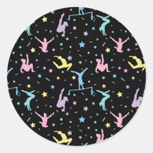 Girls Gymnastics Women Gymnasts with Stars Classic Round Sticker