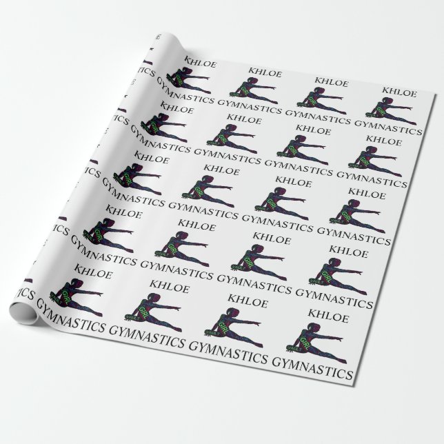 Girls Gymnastics Word Art Wrapping Paper (Unrolled)