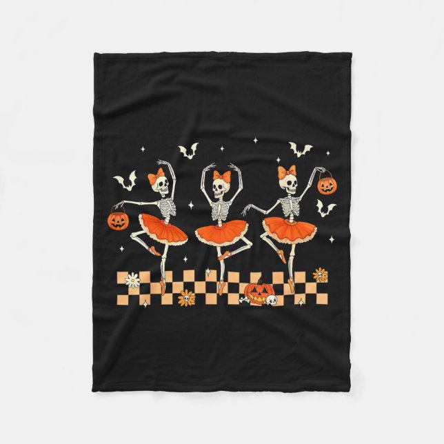 Girls Halloween Ballet Skeleton Pumpkin Girls Skel Fleece Blanket (Front)