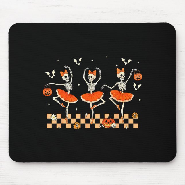 Girls Halloween Ballet Skeleton Pumpkin Girls Skel Mouse Mat (Front)