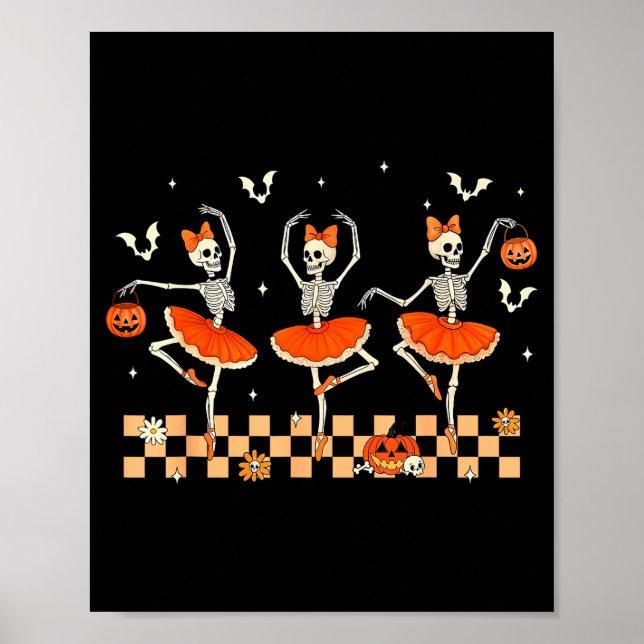 Girls Halloween Ballet Skeleton Pumpkin Girls Skel Poster (Front)