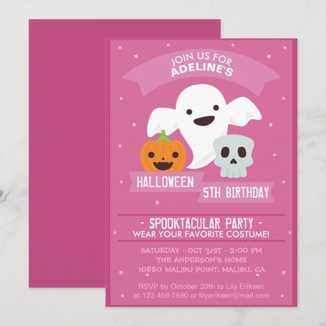 Girl's Halloween Birthday Party Invitation (Front/Back)