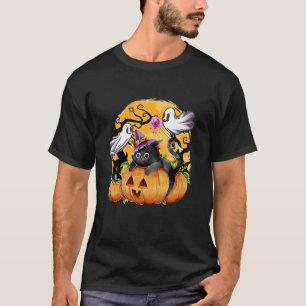 Girls Halloween Cat Pumpkin Witch Hat Orange Cost T-Shirt