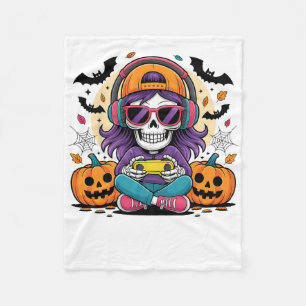 Girls Halloween Skeleton Gamer Video Gaming Girl T Fleece Blanket