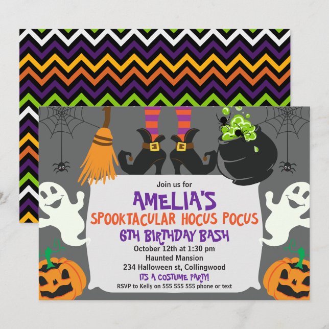 Girls Halloween Spooktacular Birthday Invitation (Front/Back)