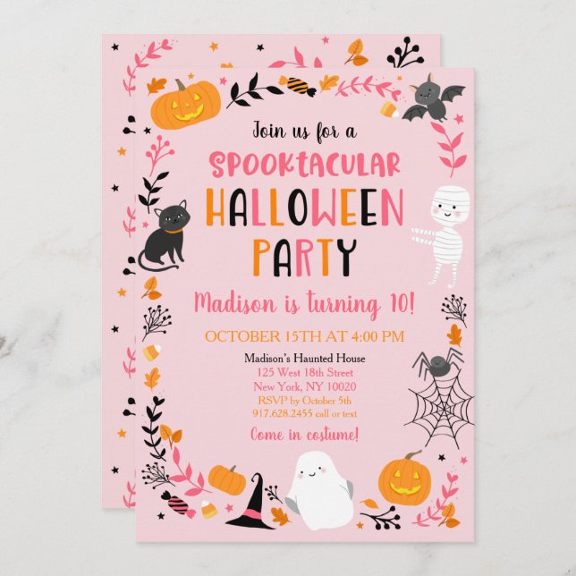 Girls Halloween Spooktacular Birthday Invitation (Front/Back)