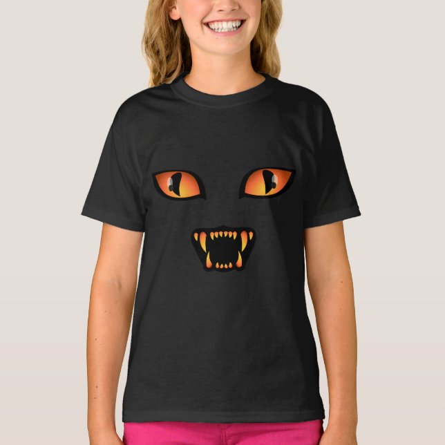 Girls Halloween T-shirt  Spooky Black Cat Shirt (Front)